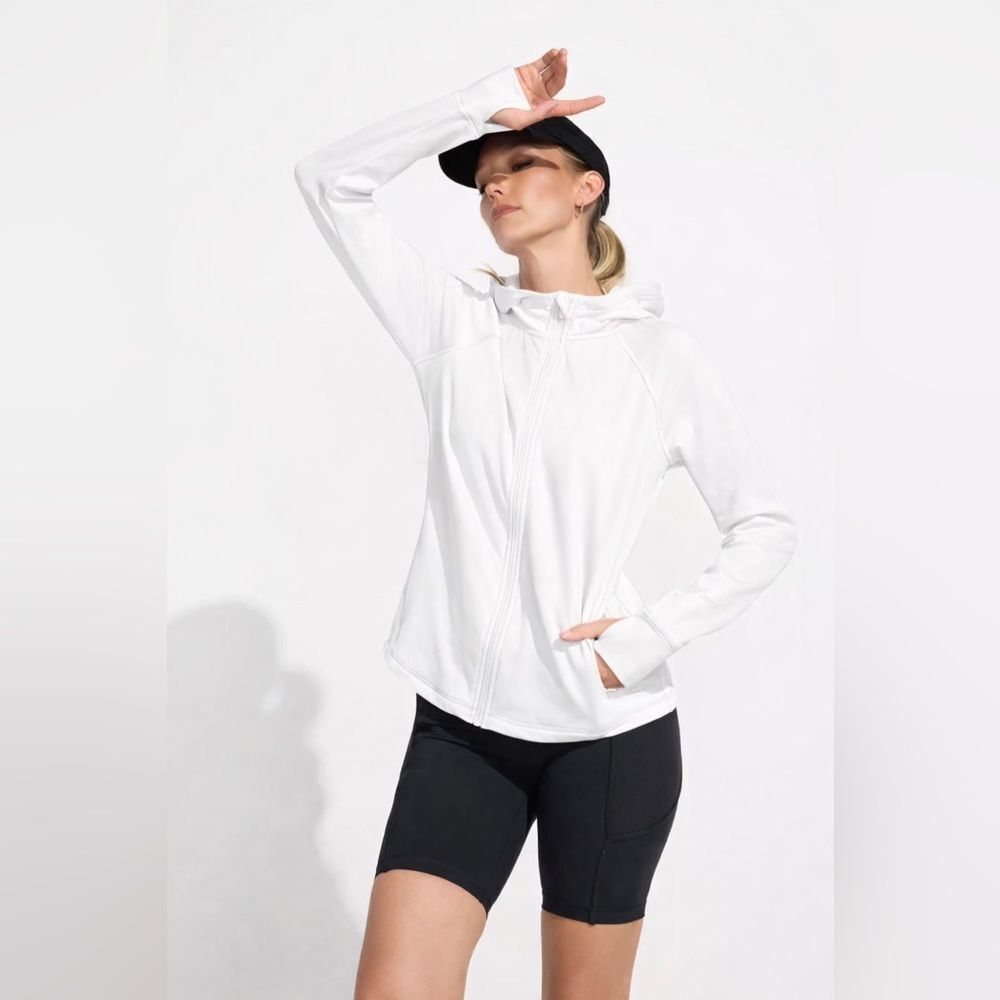 Mondetta White Lightweight Hooded Run Jacket Zip Front Sz M Tennis Crusing